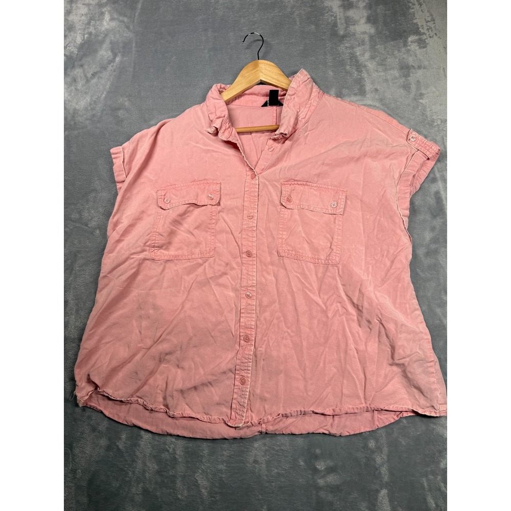 Buffalo David Bitton Shirt Womens 2XL Pink Lyocell Roll Tab Sleeve Button Up